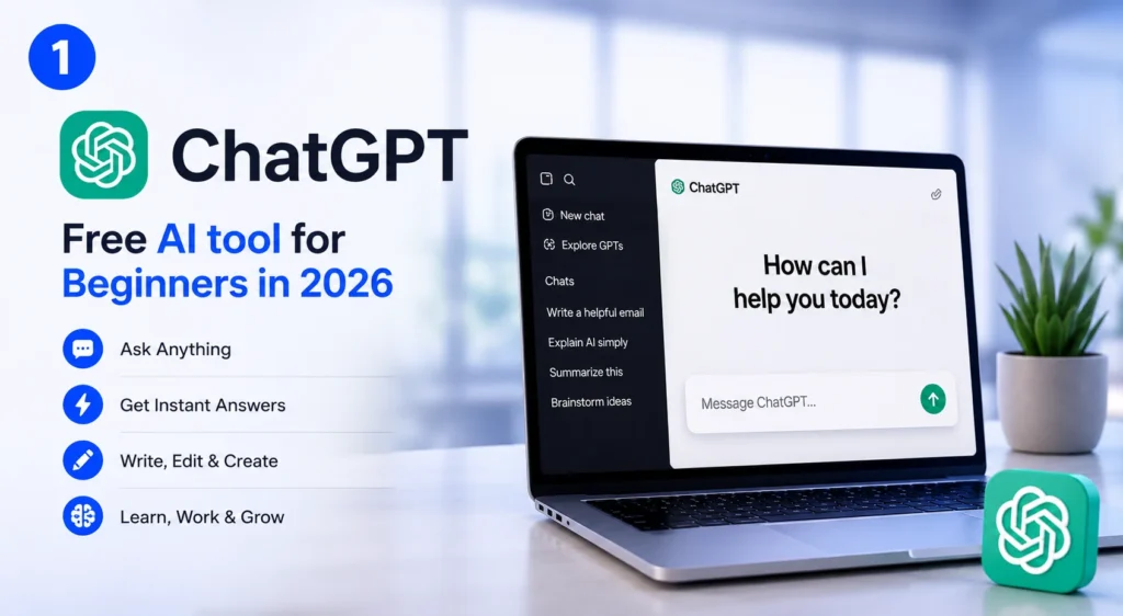 ChatGPT free AI tool for beginners — browser interface 2026
