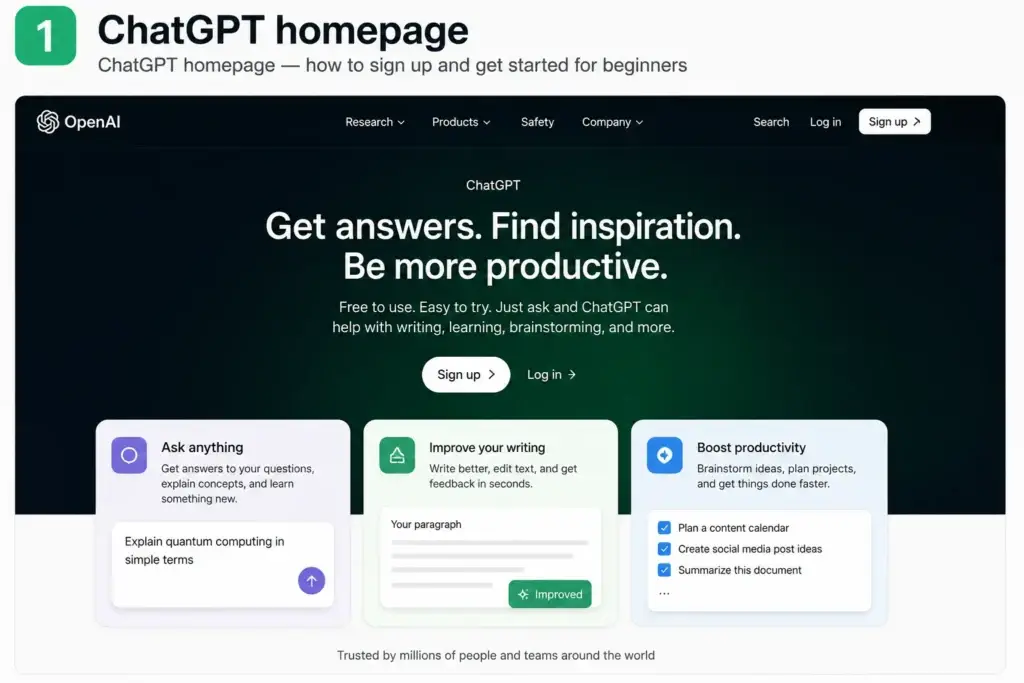 ChatGPT homepage — how to sign up and get started for beginners

