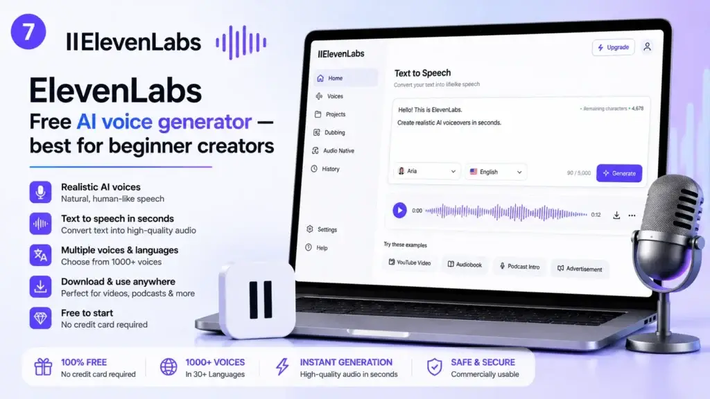 ElevenLabs free AI voice generator — best for beginner creators