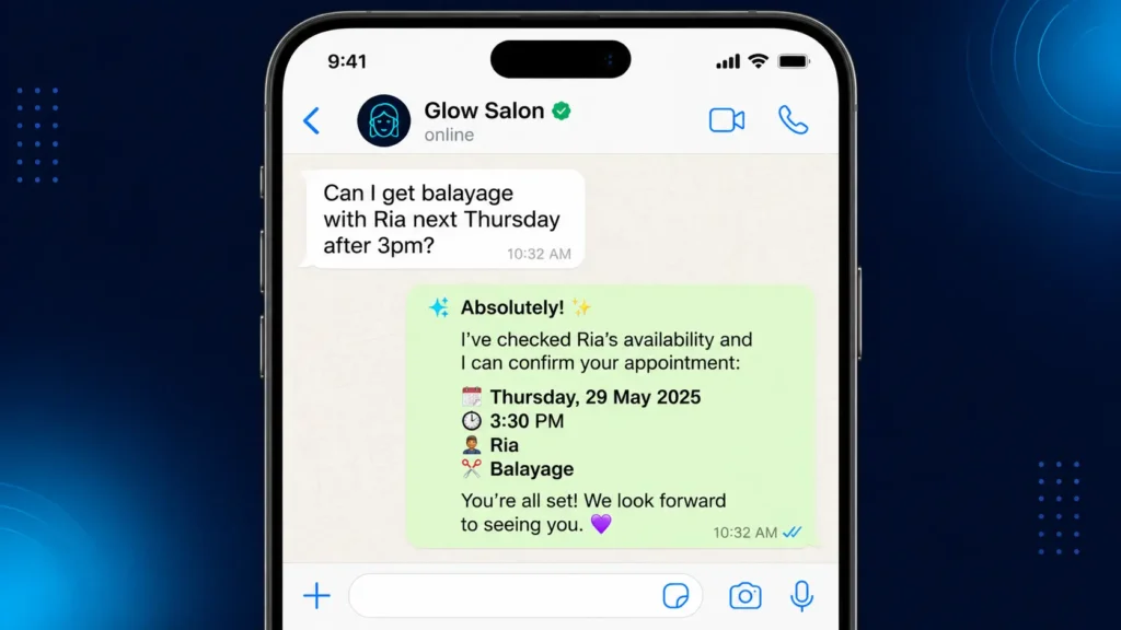 AI receptionist for salons automated booking conversation example 2026