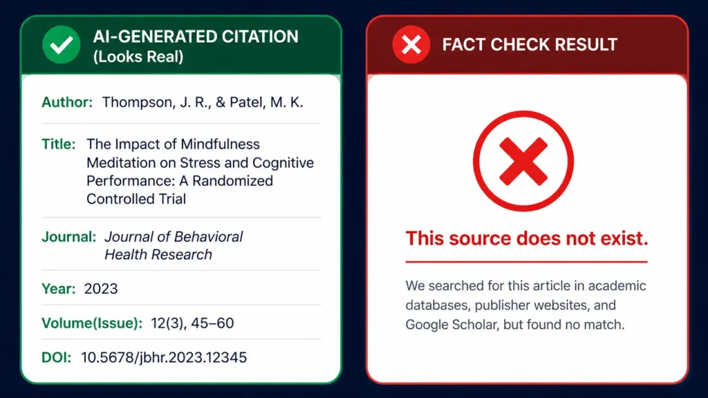 how to check AI citations — example of a fabricated source that looks real