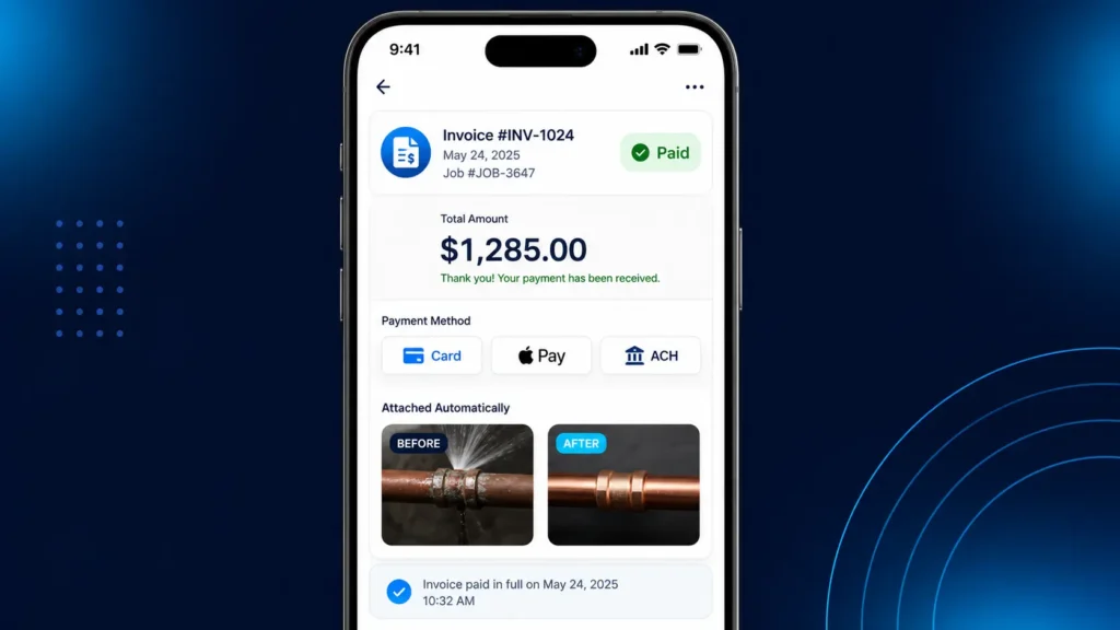 invoicing software for plumbers — on-site invoice and payment collection example