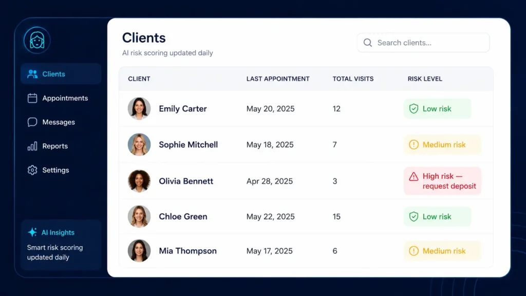 reduce no-shows salon — AI no-show risk scoring dashboard example