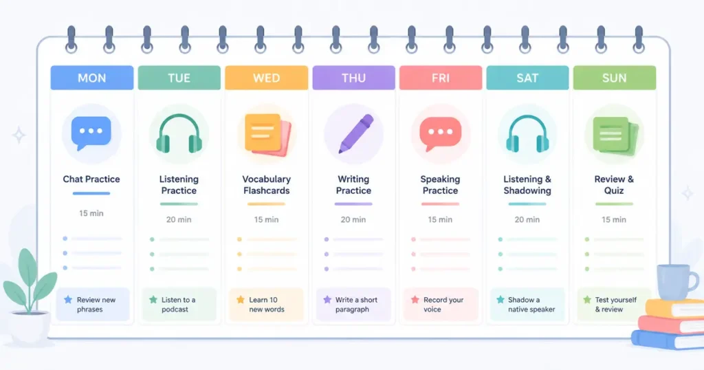Weekly study planner combining free AI language learning tools for daily practice best ai tools for students